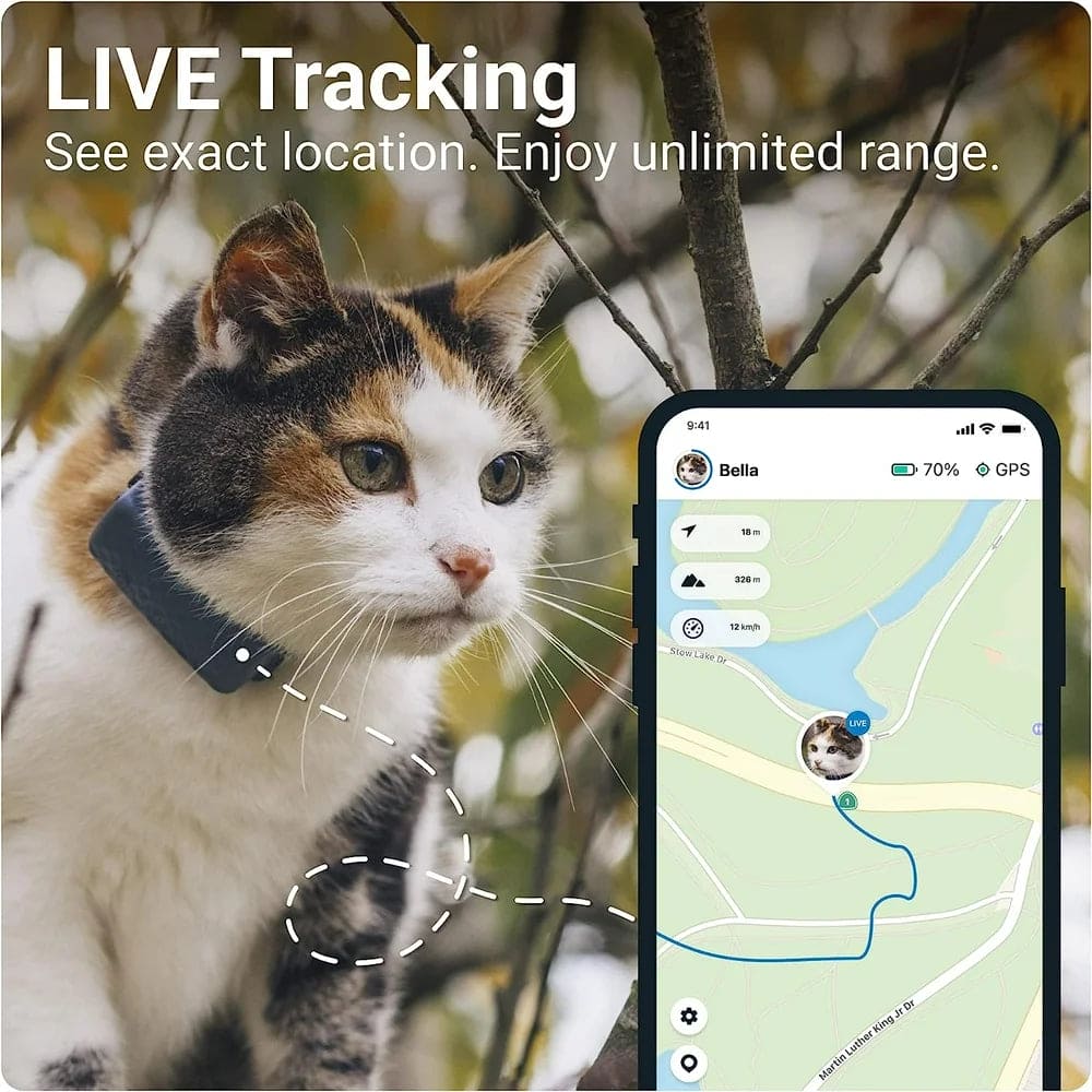 Cat Mini GPS Tracker with Activity Monitoring, Fits Any Collar (Dark Blue)