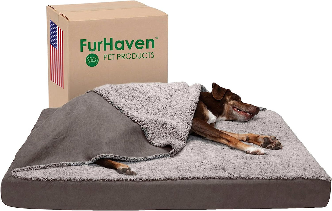 Cooling Gel Dog Bed for Large Dogs W/ Removable Washable Cover, for Dogs up to 95 Lbs - Berber &amp; Suede Blanket Top Mattress - Gray, Jumbo/Xl