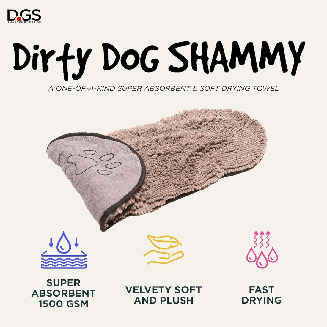 Shammy Dog Towels for Drying Dogs - Heavy Duty Soft Microfiber Bath Towel - Super Absorbent, Quick Drying, &amp; Machine Washable - Must Have Dog &amp; Cat Bathing Supplies | Grey 13X31